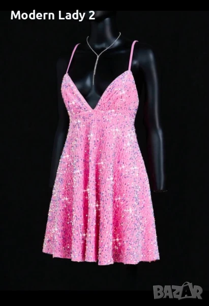 Нова розова пайетена рокля, снимка 1