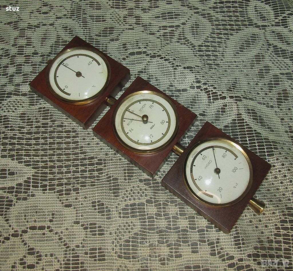 Tроен уред за стена, барометър, влагомер и термометър, снимка 1