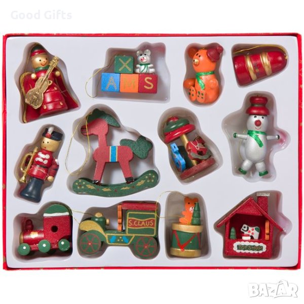 12 Броя Дървени Коледни играчки за елха, 5см, снимка 1