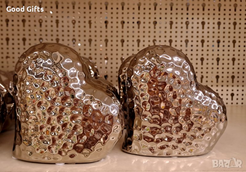 Керамично Сърце със сребърен релефен дизайн, снимка 1
