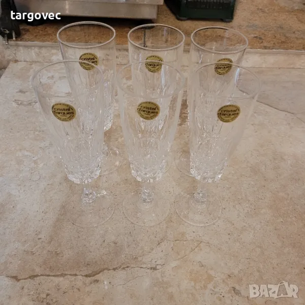 комплект от 6 кристални чаши за шампанско френски Кристал, снимка 1