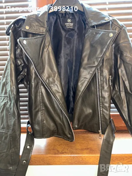 Чисто ново дамско кожено яке с колан, снимка 1