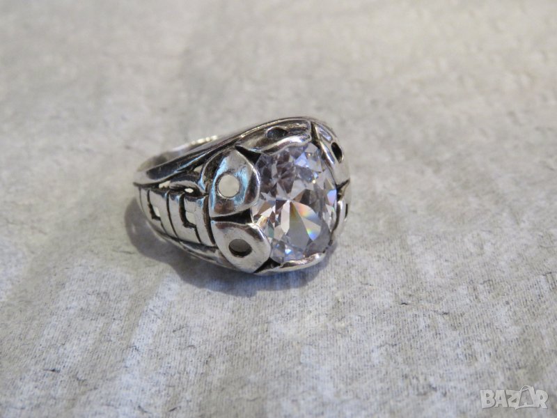 Стар красив мъжки сребърен пръстен с голям красив камък и прекрастна изработка, снимка 1