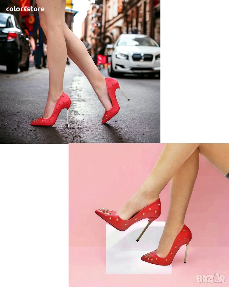 Обувки на ток - червена кожа - 167, снимка 1