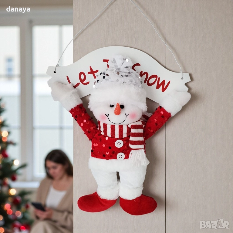 6220 Висяща коледна украса Дядо Коледа Снежен човек Let It Snow, 34 см, снимка 1