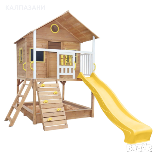 Голяма Детска Къща GINGER HOME с Пясъчник и Пързалка, за Игра на Открито в Двора и Градината, Дървен, снимка 1