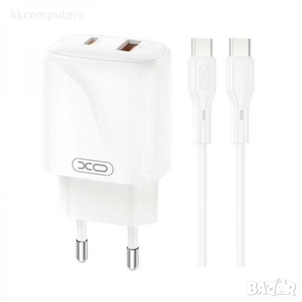 Зарядно/Адаптер 220V / XO-L158 / PD 20W, USB QC 3.0 18W + Type-C - Lightning Кабел / Бял / Баркод : , снимка 1