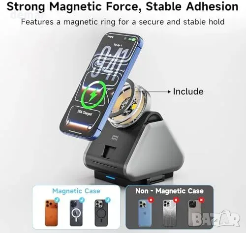 Minthouz 3в1 Qi2 MagSafe станция за iPhone и Apple Watch, снимка 4 - Безжични зарядни - 55933490