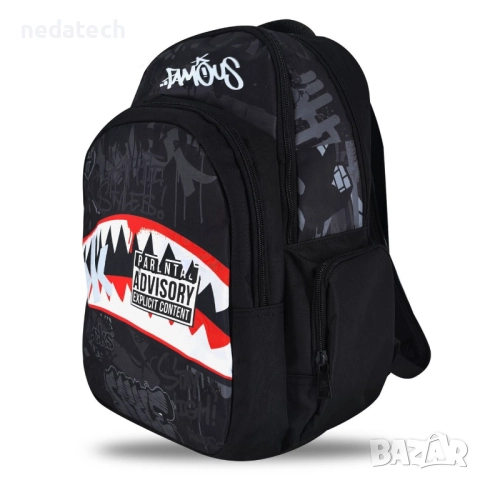 Ученическа раница DECKS, Черно - Бял, 33x18x48см.