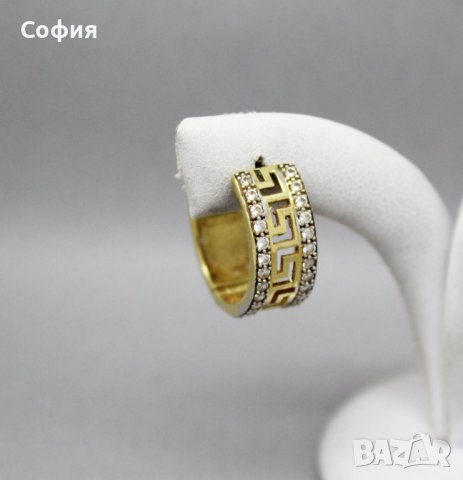 Обеци с изрязана гръцка шарка и циркони, снимка 1