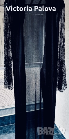 Елегантен черен шифонов пеньоар с дантелени ръкави, снимка 3 - Други - 52672055