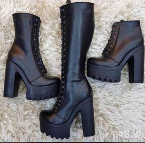 Боти на ток - черна кожа с черно ходило, снимка 7 - Дамски боти - 51847263