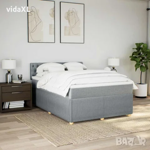 vidaXL Боксспринг легло с матрак, светлосиво, 160x200 см, плат, снимка 3 - Спални и легла - 56146933