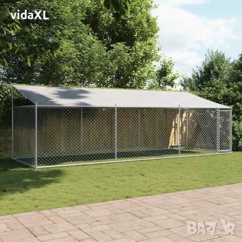 vidaXL Кучешка клетка с покрив и врата сив 6x2x2 м поцинкована стомана, снимка 2 - За кучета - 56146780