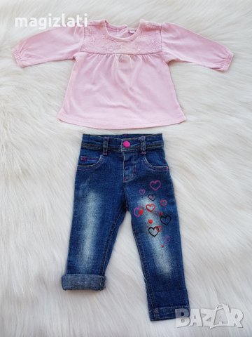 Дънки и блуза за новородено момиченце, снимка 1 - Панталони и долнища за бебе - 29558243