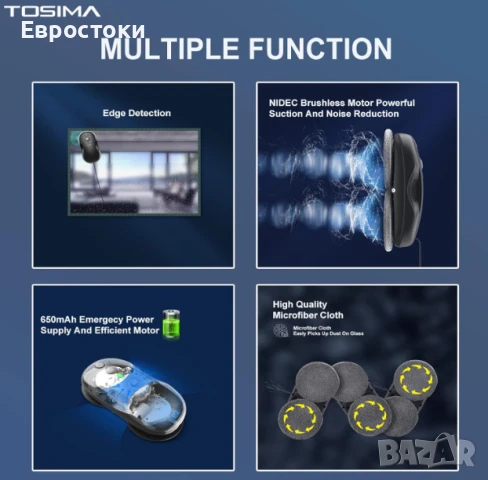 Робот за почистване на прозорци Tosima W3, двупосочно, снимка 3 - Прахосмукачки - 50746212