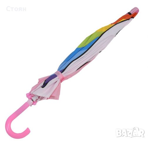 Чадър тип бастун за дъжд Ръчен детски розов 3D еднорог 60 см, снимка 3 - Чадъри - 42876078