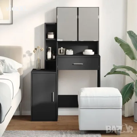 vidaXL Тоалетка с шкаф, черна, 80x35x132 см（SKU: 848235）, снимка 2 - Тоалетки - 56077829
