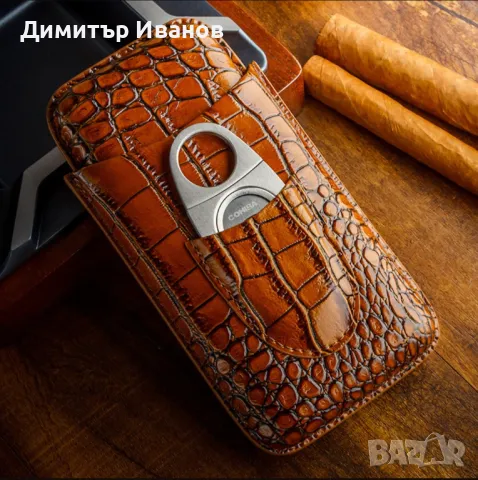 Cohiba Кожен Калъф за 3 Пури с Ножица Телешка Кожа, снимка 2 - Други ценни предмети - 47401218