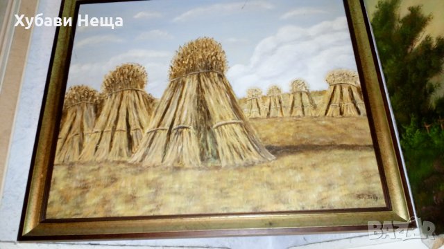 Картина - житни снопове жънати на ръка, снимка 2 - Антикварни и старинни предмети - 29975536
