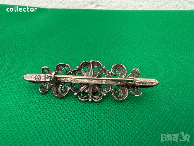 Стара сребърна брошка с камък. №7508, снимка 4 - Колиета, медальони, синджири - 52084663