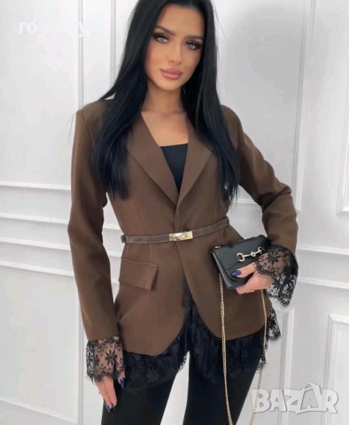 Кафяво Дамско Сако с Дантела 
