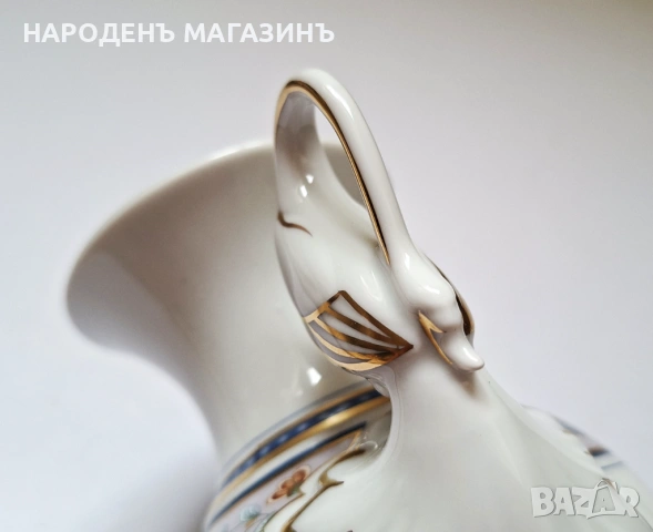 KAISER – Немски порцелан ваза с лебедови дръжки злато цветя ПЕРФЕКТНА, снимка 16 - Други ценни предмети - 54159092