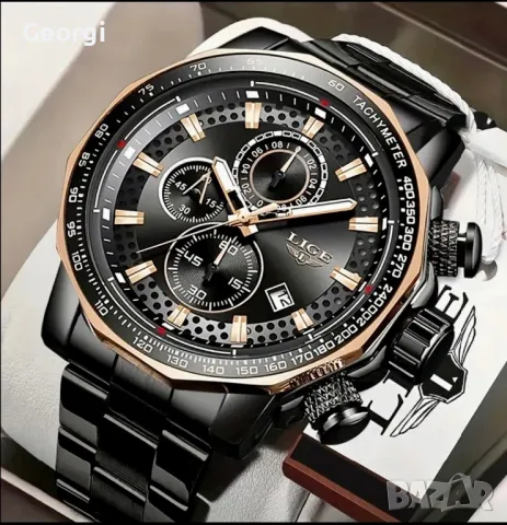 Луксозен, Спортен Мъжки Хронограф LIGE Elegant* Дизайн с награда ”Старо злато”!, снимка 5 - Мъжки - 49621980