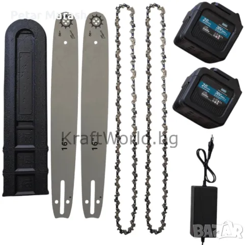 Акумулаторна Резачка за Дърва 40 см с Двойна Батерия, 2 Шини и 2 Вериги, снимка 5 - Други инструменти - 50431762