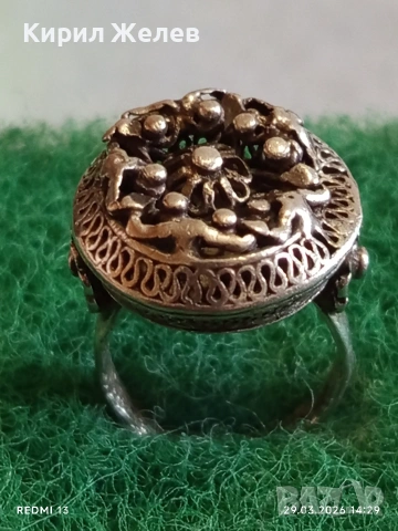 Възрожденски филигранен сребърен пръстен с гранулация ювелирна изработка 32375, снимка 9 - Пръстени - 54014611
