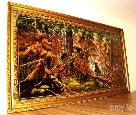 Винтидж, стар, ретро Ковьор с ловен мотив, снимка 2 - Антикварни и старинни предмети - 52802050