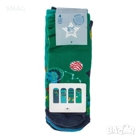 Бебешки чорапи синьо зелен динозавър астронавт - 4 чифта S_1240152, снимка 2 - Бебешки чорапи - 49896495