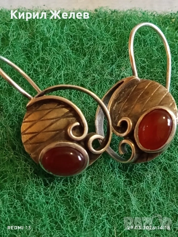 Бохемски стил Артистични сребърни обеци с червен КЕХЛИБАР 54190, снимка 9 - Обеци - 54014454