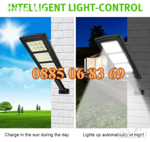 Външна соларна лампа 2400W, соларна лампа с датчик за движение, снимка 3 - Соларни лампи - 47344582