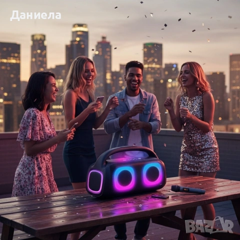 Парти тонколона 2 × 5.25" – 40 W RMS, Bluetooth, RGB LED светлини, батерия 3600 mAh, снимка 3 - Тонколони - 53196549