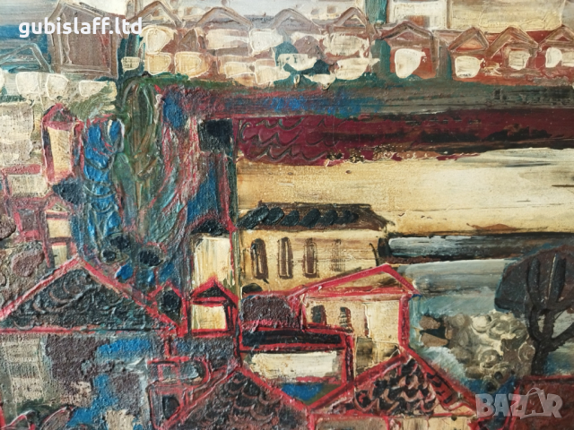 Kартина "Пейзаж от Търговище", худ. Велимир Петров, 1981 г., снимка 3 - Картини - 44773147