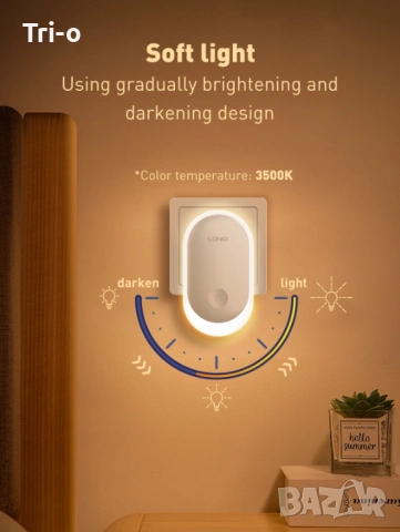 LDNIO Умна нощна лампа с EU щепсел за контакт, LED енергоспестяваща, за спалня, детска лампа за сън, снимка 5 - Други - 54010245