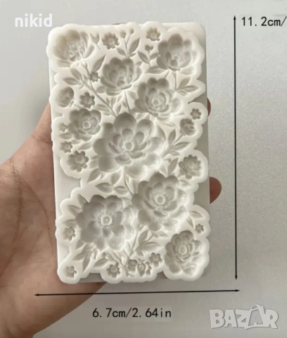 Правоъгълник с цветя малко пано силиконов молд форма фондан шоколад декор украса , снимка 3 - Форми - 51948388