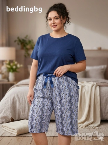 НОВО! Макси дамска пижама 7/8 панталон (3XL-5XL) - 100% Памук, БГ