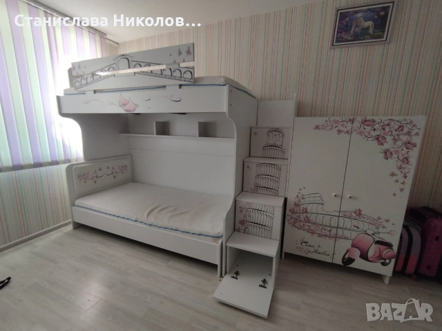 Двуетажно детско легло с гардероб , снимка 2 - Мебели за детската стая - 53099288