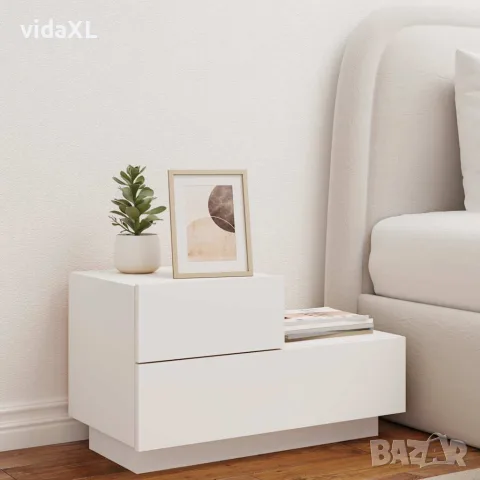 vidaXL Нощно шкафче с LED осветление, бяло, 70x36x40,5 см, снимка 3 - Шкафове - 56148121