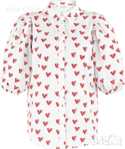 Нова памучна памук риза кукленска елегантна бяла блуза сърца сърце буфан ръкав Sisters point , снимка 5 - Ризи - 49832760