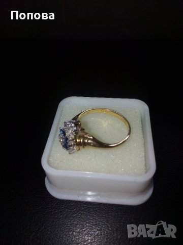 18k. златен пръстен с диаманти и сапфири, снимка 7 - Пръстени - 40624952