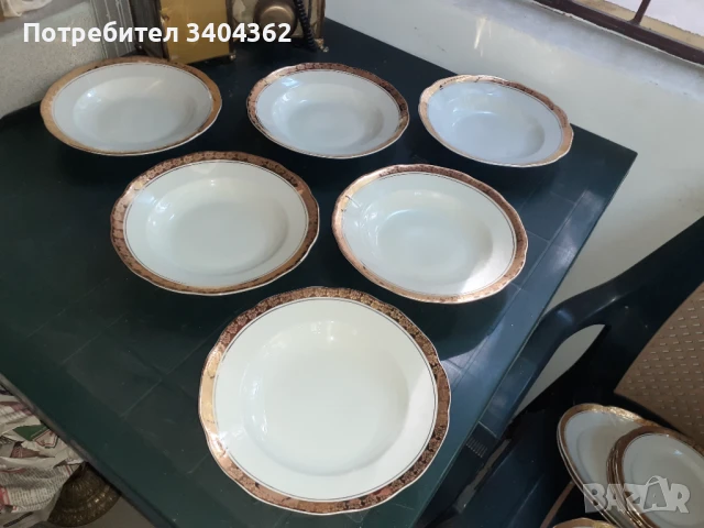 Български порцелан Китка Нови Пазар големи чинии 6 бр позлат