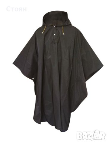 Водоустойчиво черно пончо дъждобран за възрастни - един размер