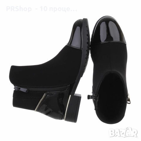 Дамски класически боти до глезена, еко кожа/лак, Черен/Бежов, снимка 2 - Дамски боти - 52025155