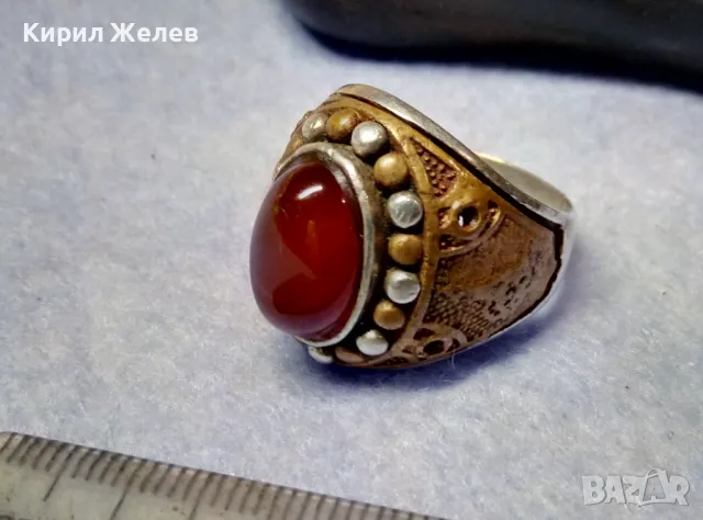 Старинен ОСМАНСКИ СРЕБЪРЕН ПРЪСТЕН СРЕБРО ВИСОКА ПРОБА с ШЛИФОВАН КАРНЕОЛ и МЕДЕН ОБКОВ 29148, снимка 12 - Антикварни и старинни предмети - 49344899