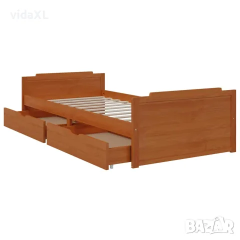 vidaXL Рамка за легло с чекмеджета, меденокафява, бор масив, 90х200 см, снимка 6 - Спални и легла - 56146839