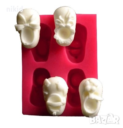 4 буйки буйка пантофка обувка обувки бебешки силиконов молд форма фондан гипс шоколад, снимка 2 - Форми - 39437798