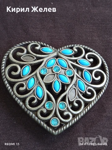 Катарама тока за колан тип сърце с тюркуазени вложки стилна 10612, снимка 4 - Колани - 51145806